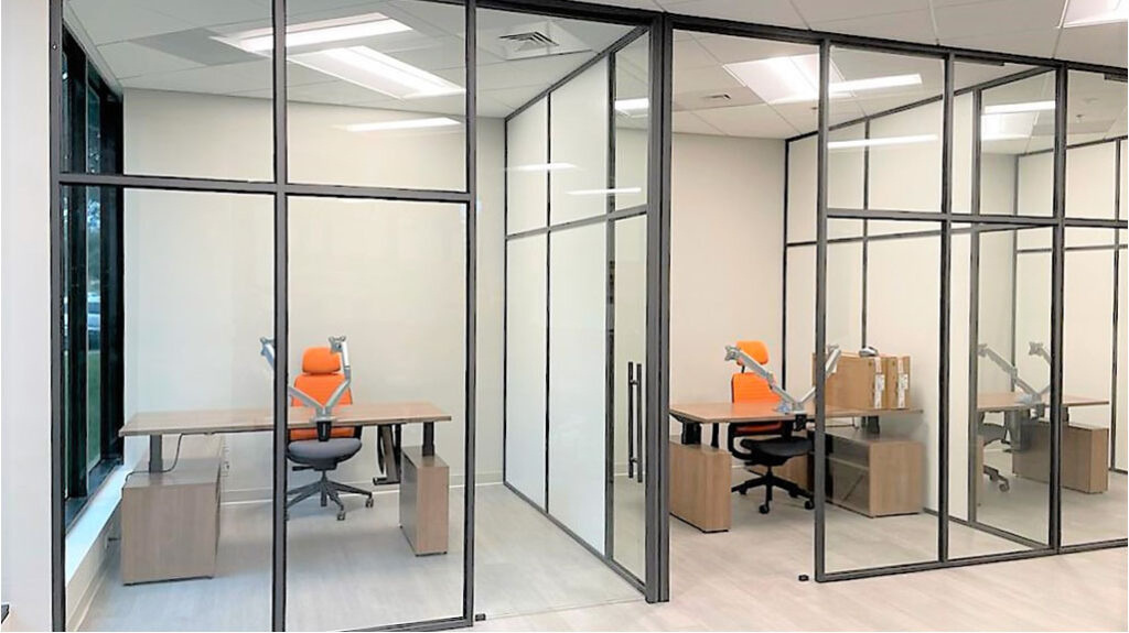 Completed glass and aluminium office partitions