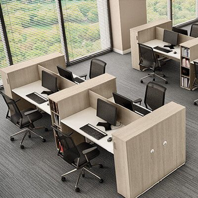 Modern office workstations in a bright workspace